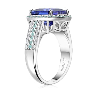 Certified & Appraised Rhapsody AAAA Tanzanite, Paraiba Tourmaline and E-F VS Diamond 6.25 ctw Ring in 950 Platinum (Size 7.0) 11.50 Grams