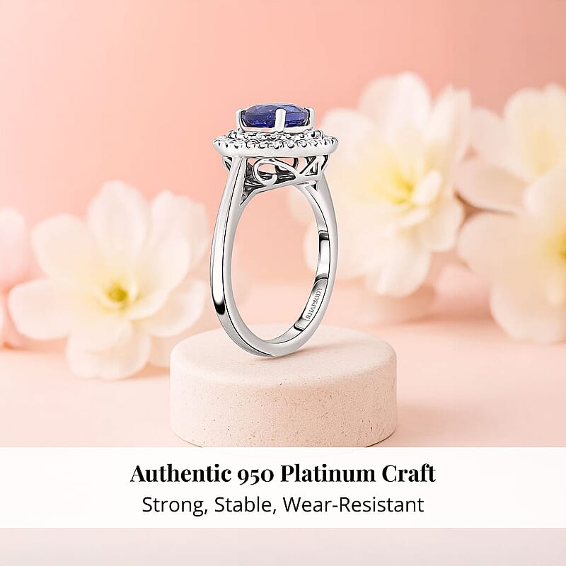 Certified & Appraised Rhapsody 950 Platinum AAAA Tanzanite, Diamond (E-F, VS) Ring (Size 10.5) (7.10 g) 1.55 ctw