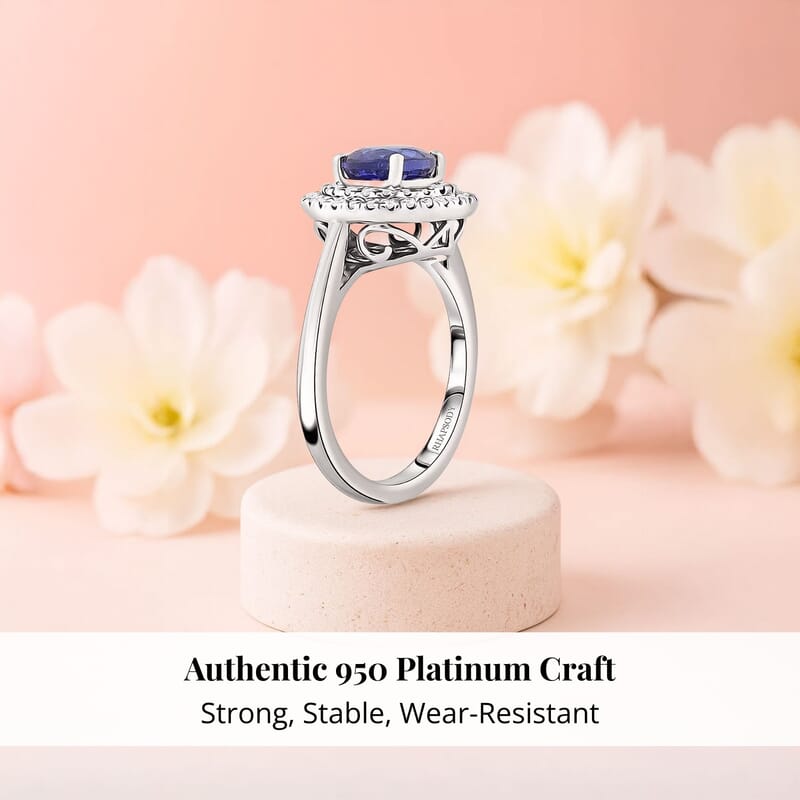 Certified & Appraised Rhapsody AAAA Tanzanite and E-F VS Diamond 1.55 ctw Ring in 950 Platinum (Size 6.0) 7.10 Grams