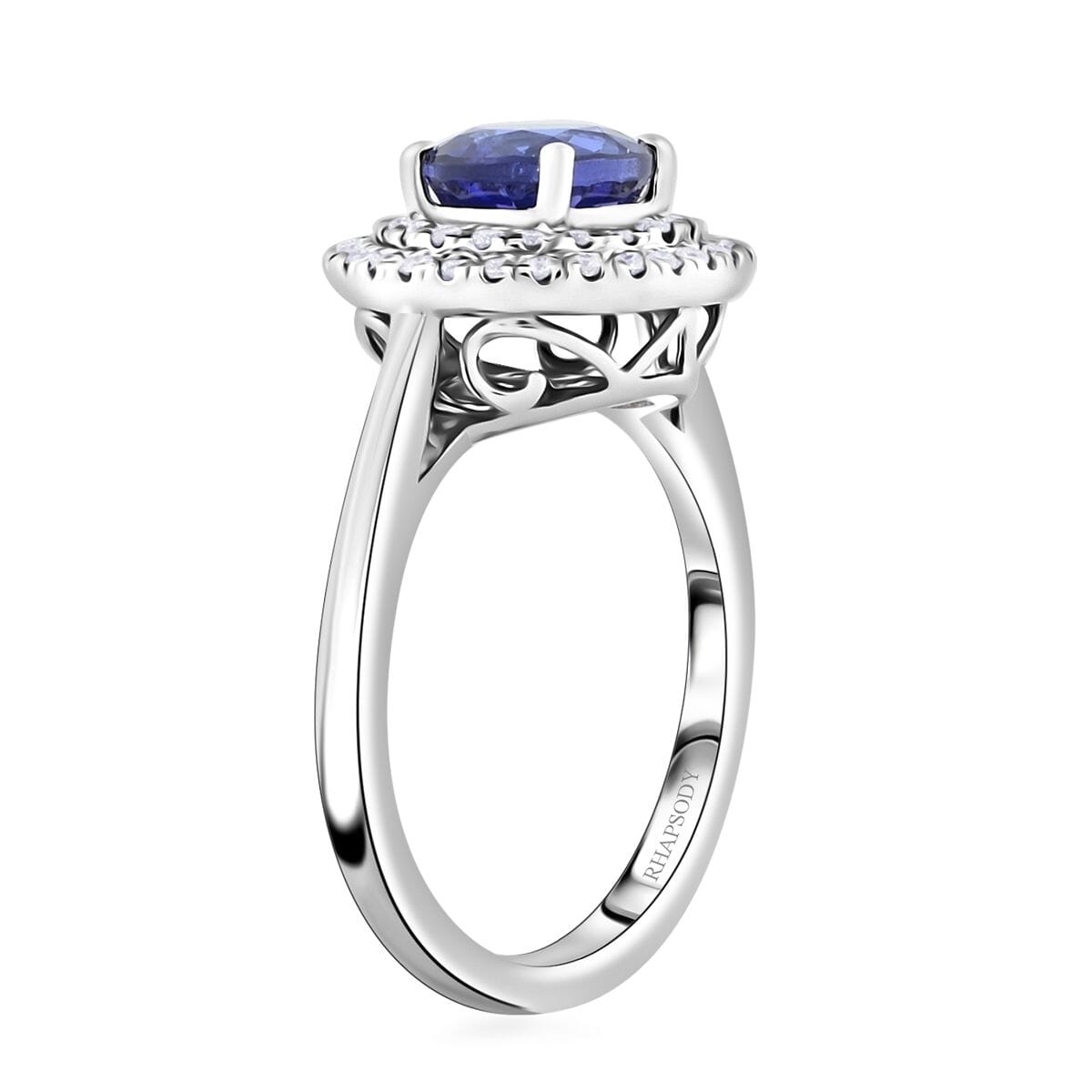 Certified & Appraised Rhapsody AAAA Tanzanite and E-F VS Diamond 1.55 ctw Ring in 950 Platinum (Size 6.0) 7.10 Grams image number 3