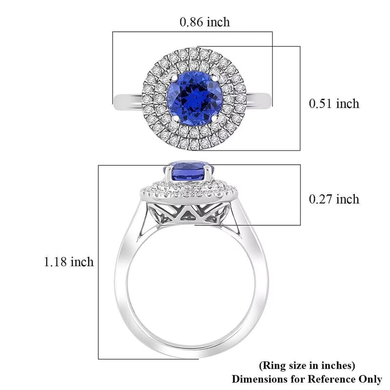 Certified & Appraised Rhapsody AAAA Tanzanite and E-F VS Diamond 1.55 ctw Ring in 950 Platinum (Size 6.0) 7.10 Grams