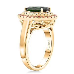 Certified Luxoro AAA Chrome Diopside, Padparadscha Sapphire, Diamond Ring in 10K Yellow Gold 3.00 ctw (Size 10.0)