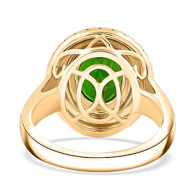 Certified & Appraised Luxoro AAA Chrome Diopside, Padparadscha Sapphire (BT) and I2 Diamond 3.00 ctw Ring in 10K Yellow Gold (Size 6.0) 6 Grams