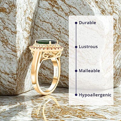 Certified & Appraised Luxoro AAA Chrome Diopside, Padparadscha Sapphire, Diamond Ring in 10K Yellow Gold 3.00 ctw (Size 7.0)