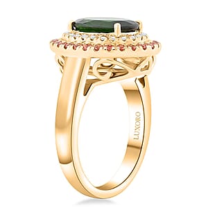 Certified Luxoro AAA Chrome Diopside, Padparadscha Sapphire, Diamond Ring in 10K Yellow Gold 3.00 ctw (Size 7.0)