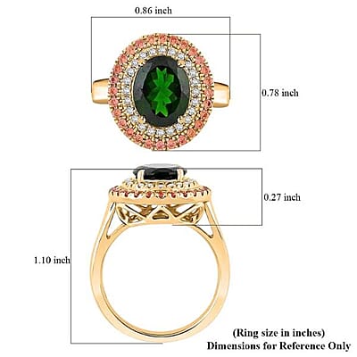 Certified & Appraised Luxoro AAA Chrome Diopside, Padparadscha Sapphire, Diamond Ring in 10K Yellow Gold 3.00 ctw (Size 7.0)
