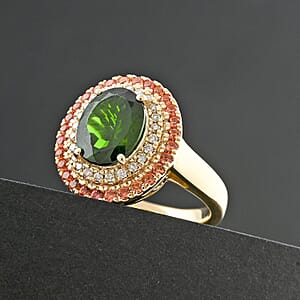 Certified Luxoro AAA Chrome Diopside, Padparadscha Sapphire, Diamond Ring in 10K Yellow Gold 3.00 ctw (Size 8.0)
