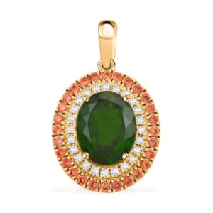 Certified & Appraised Luxoro AAA Chrome Diopside, Padparadscha Sapphire (BT) and G-H I2 Diamond 3.00 ctw Pendant in 10K Yellow Gold