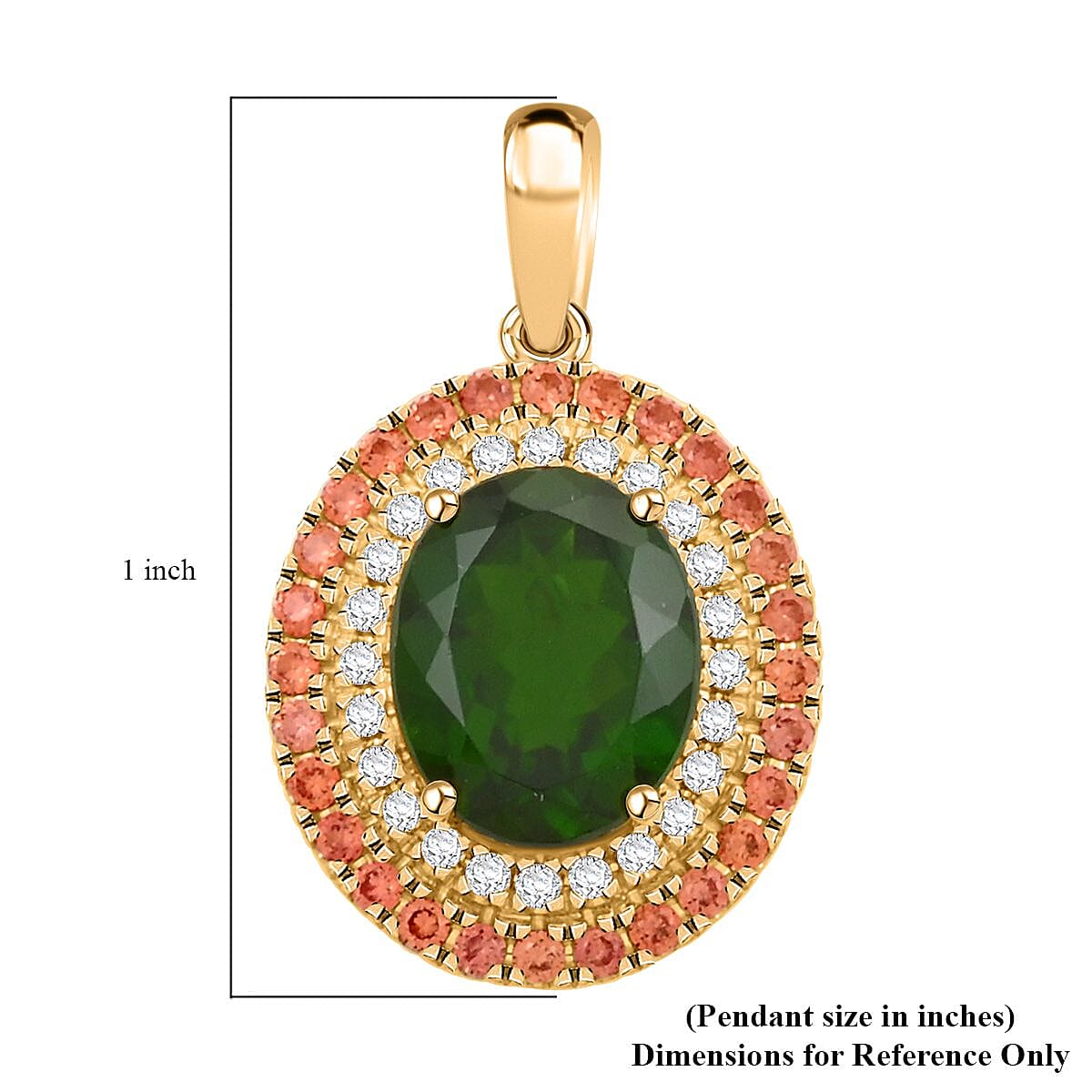 Certified & Appraised Luxoro AAA Chrome Diopside, Padparadscha Sapphire (BT) and G-H I2 Diamond 3.00 ctw Pendant in 10K Yellow Gold