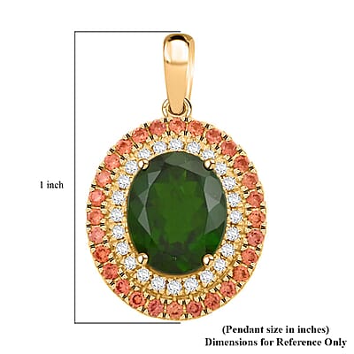 Certified & Appraised Luxoro AAA Chrome Diopside, Padparadscha Sapphire (BT) and G-H I2 Diamond 3.00 ctw Pendant in 10K Yellow Gold
