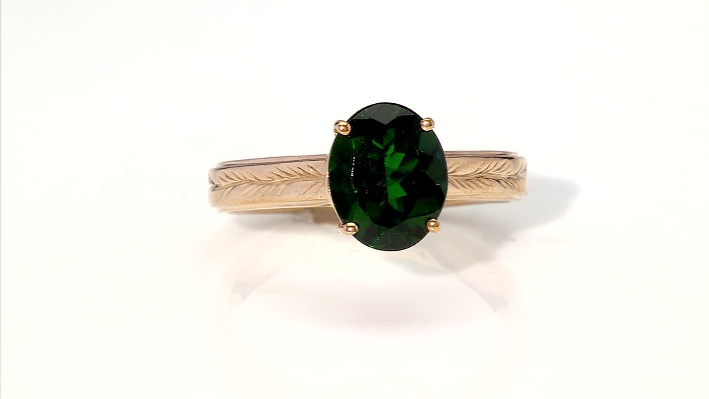Certified & Appraised Luxoro 10K Yellow Gold AAA Chrome Diopside Solitaire Ring (Size 10.0) 2.65 ctw