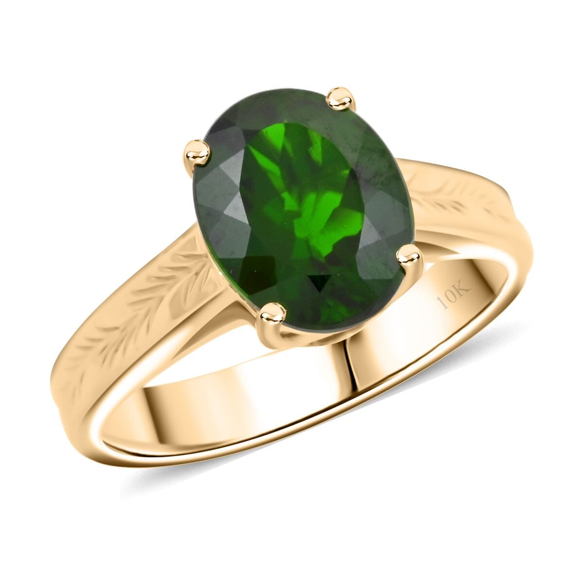 Certified & Appraised Luxoro AAA Chrome Diopside 2.65 ctw Solitaire Ring in 10K Yellow Gold (Size 8.0) image number 0