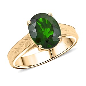 Certified & Appraised Luxoro AAA Chrome Diopside 2.65 ctw Solitaire Ring in 10K Yellow Gold (Size 8.5) 