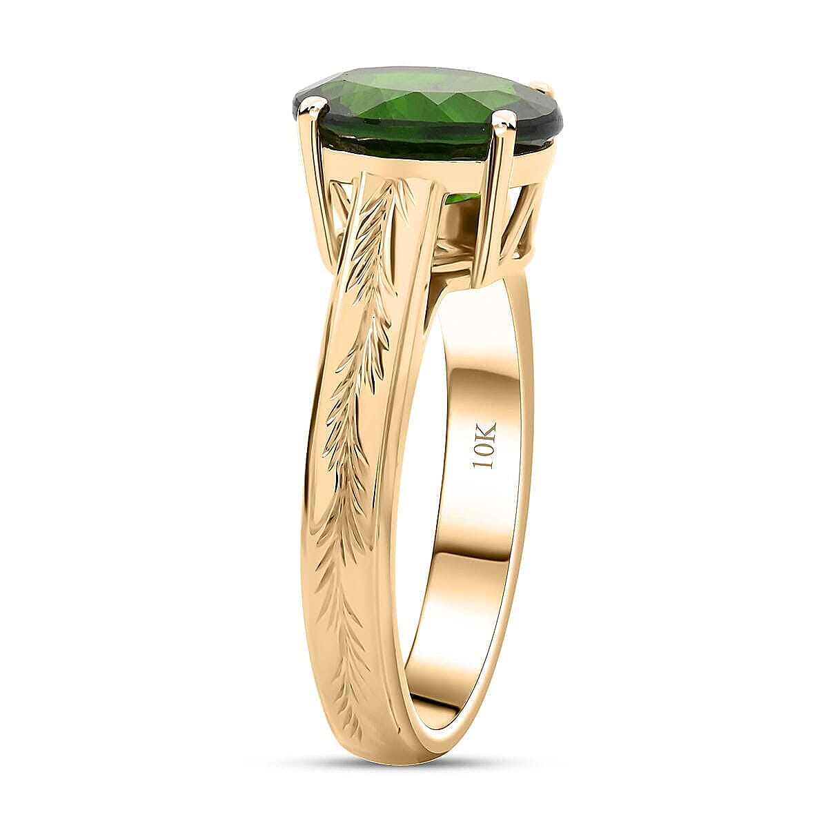 Certified & Appraised Luxoro AAA Chrome Diopside 2.65 ctw Solitaire Ring in 10K Yellow Gold (Size 8.5)  image number 3