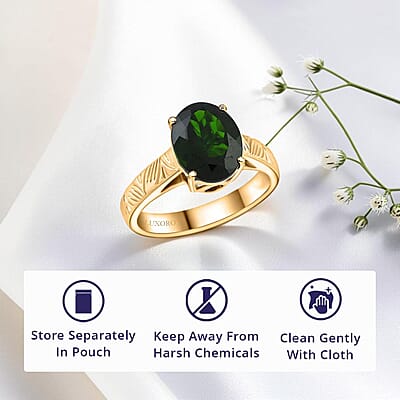 Certified Luxoro AAA Chrome Diopside Solitaire Ring in 10K Yellow Gold 2.65 ctw (Size 11.0)
