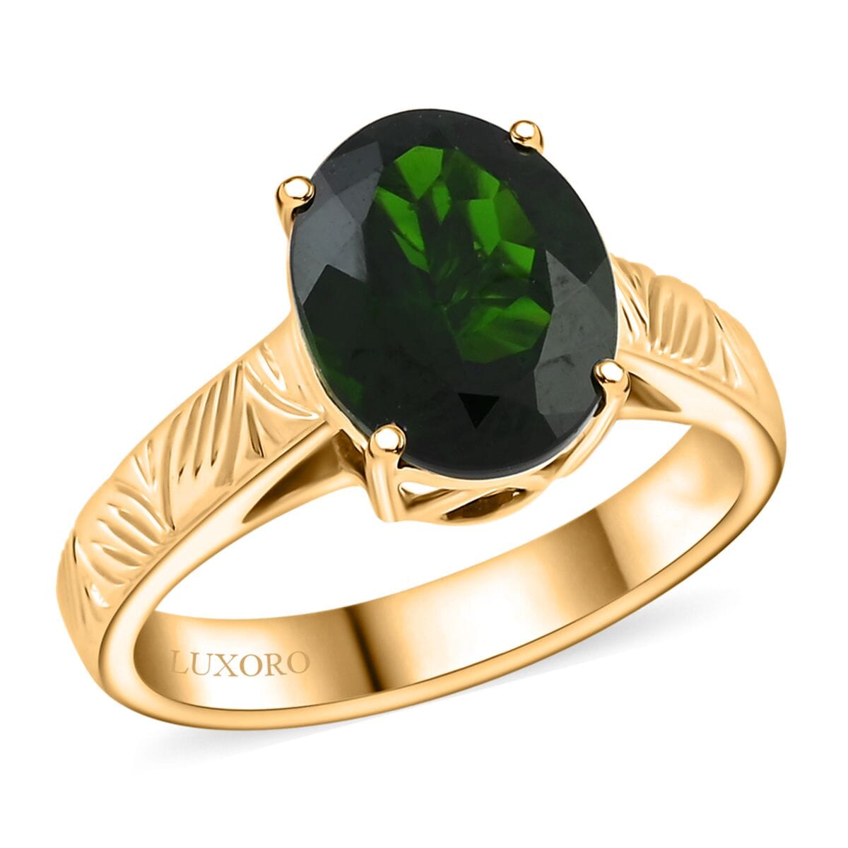 Certified & Appraised Luxoro AAA Chrome Diopside 2.65 ctw Solitaire Ring in 10K Yellow Gold (Size 6.0) image number 0