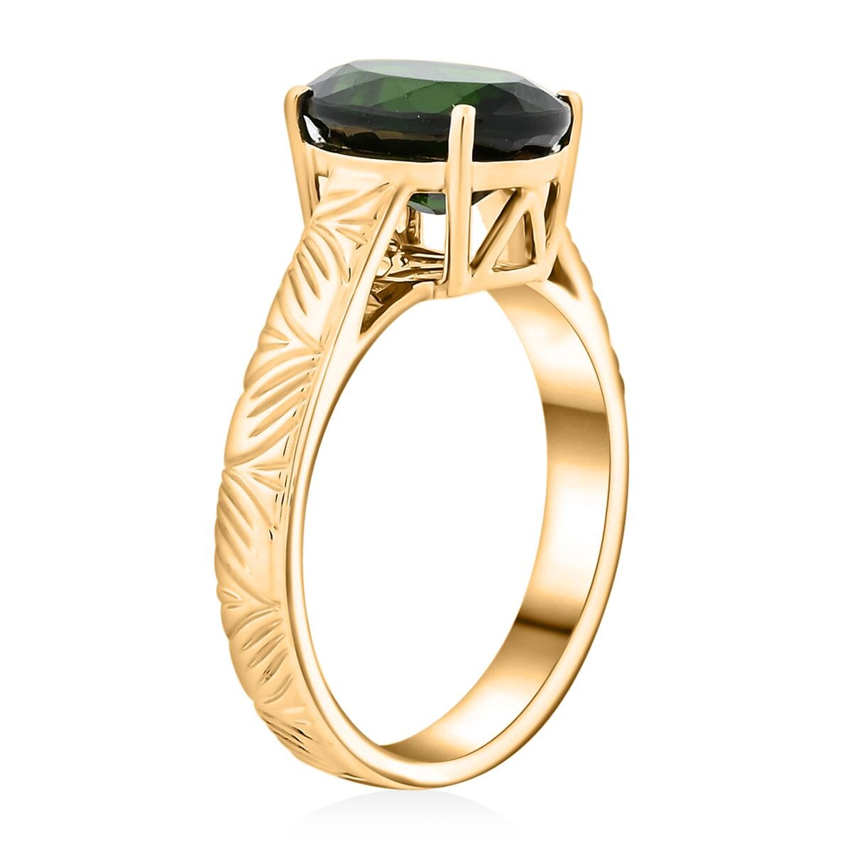 Certified & Appraised Luxoro AAA Chrome Diopside 2.65 ctw Solitaire Ring in 10K Yellow Gold (Size 8.0) image number 3
