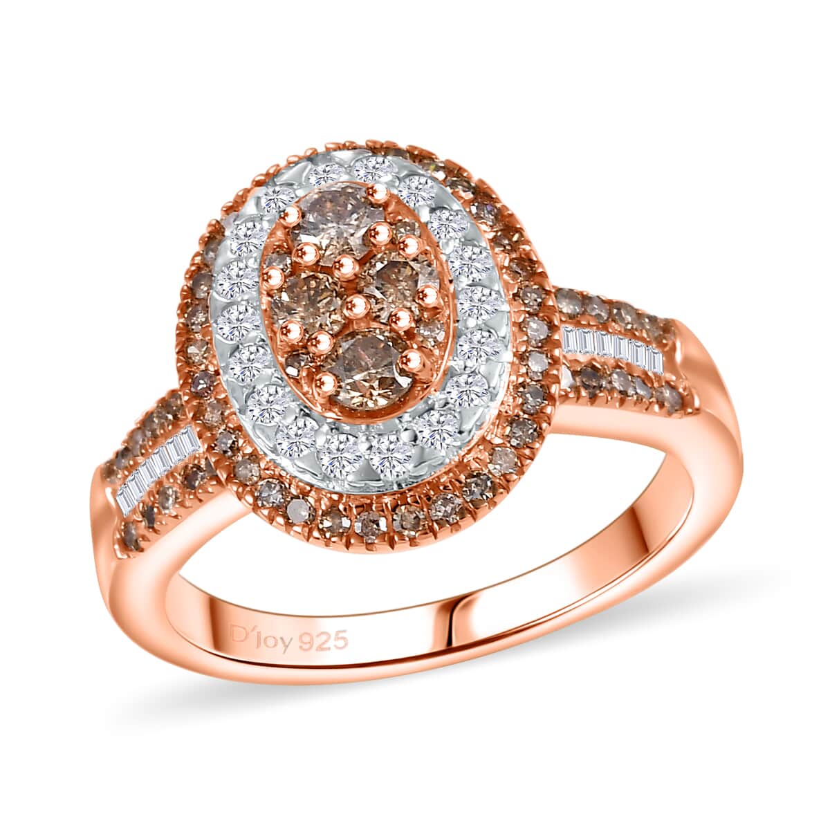 Natural Champagne and White Diamond 1.00 ctw Ring in 18K Vermeil Rose Gold Over Sterling Silver (Size 10.0) image number 0