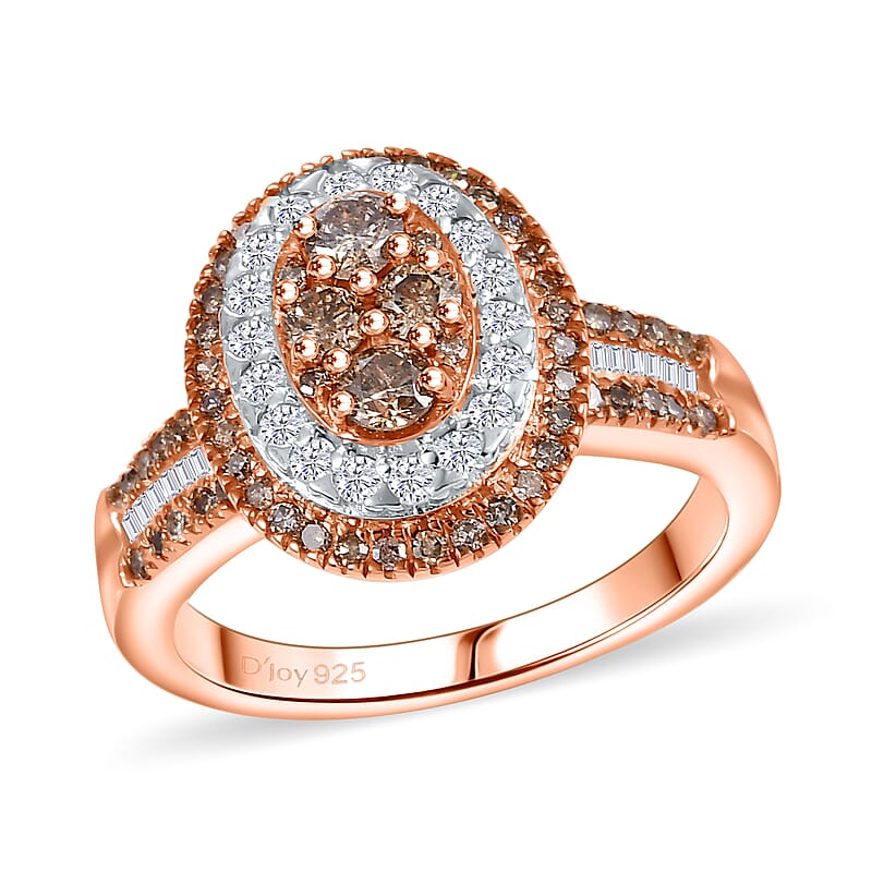 D'Joy Natural Champagne and White Diamond 1.00 ctw Ring in 18K Vermeil Rose Gold Over Sterling Silver (Size 10.0)