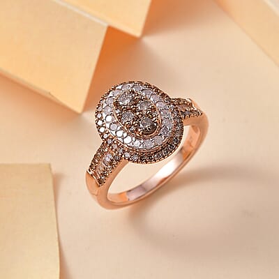 D'Joy Natural Champagne and White Diamond 1.00 ctw Ring in 18K Vermeil Rose Gold Over Sterling Silver (Size 10.0)