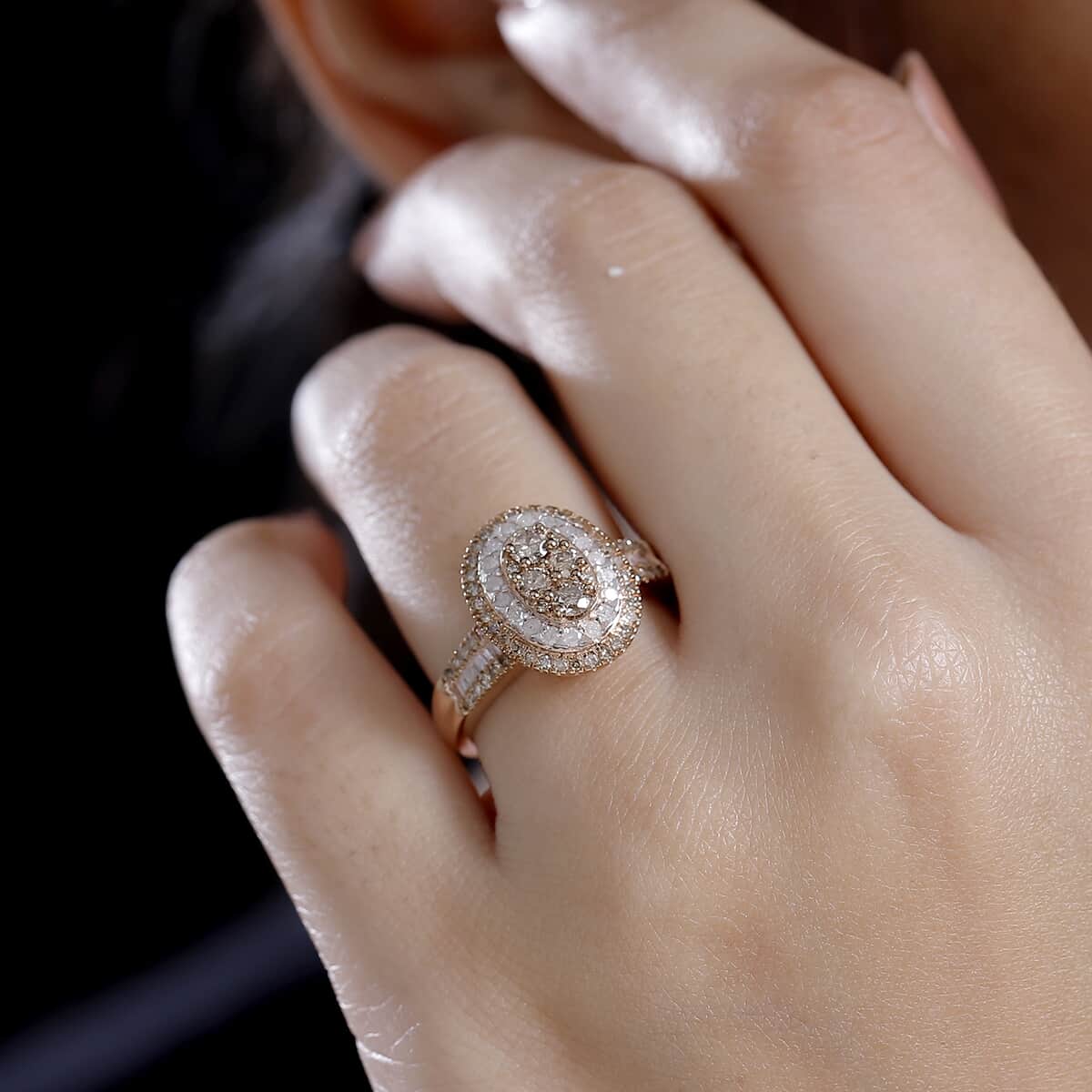 Natural Champagne and White Diamond 1.00 ctw Ring in 18K Vermeil Rose Gold Over Sterling Silver (Size 10.0) image number 2