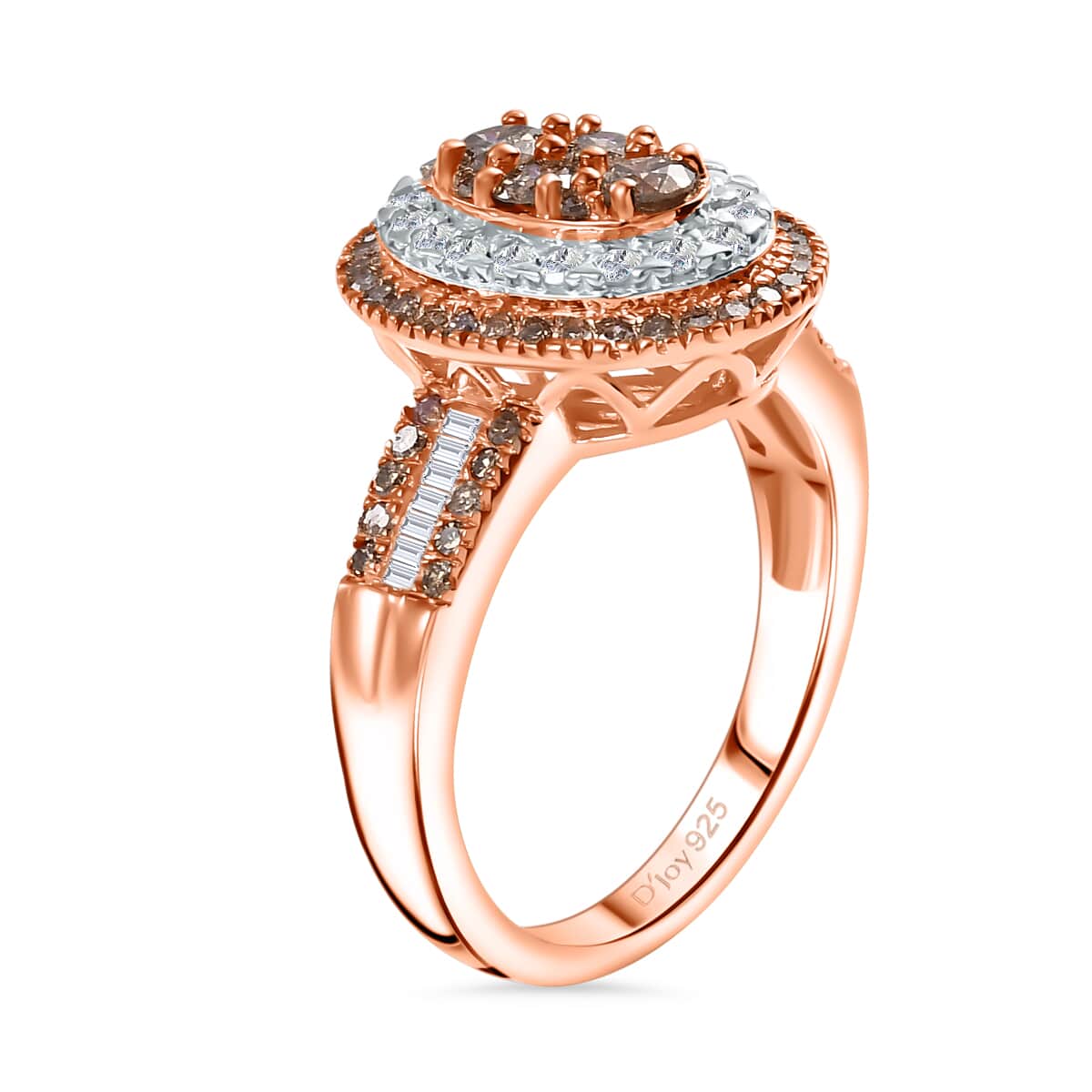 Natural Champagne and White Diamond 1.00 ctw Ring in 18K Vermeil Rose Gold Over Sterling Silver (Size 10.0) image number 3