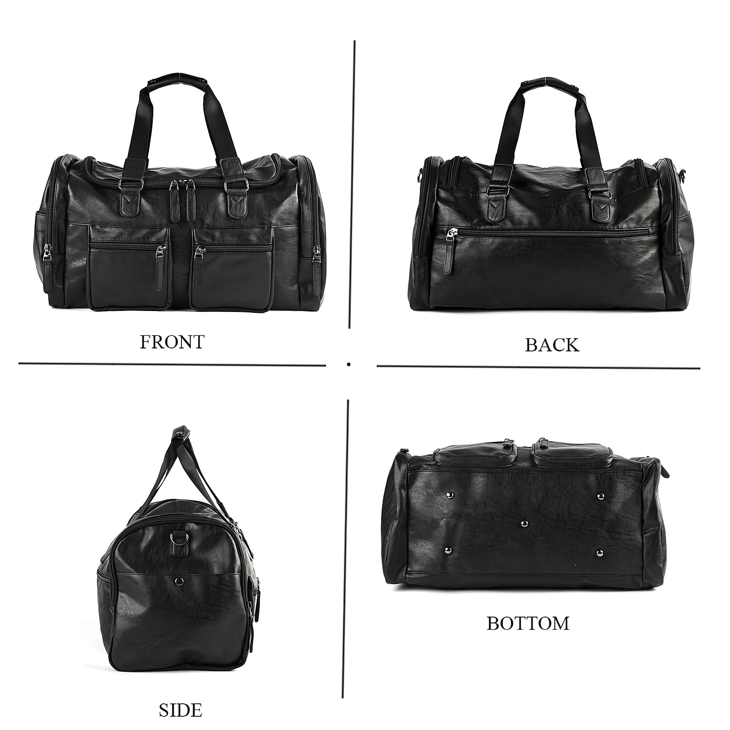 Faux Leather Double Pocket Duffel Bag