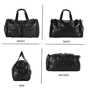 Faux Leather Double Pocket Duffel Bag