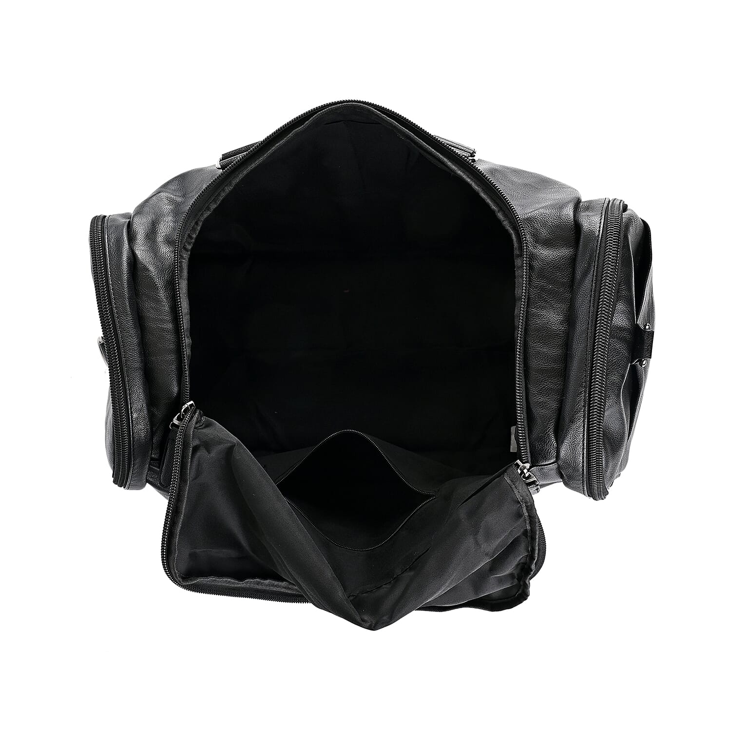 Faux Leather Double Pocket Duffel Bag
