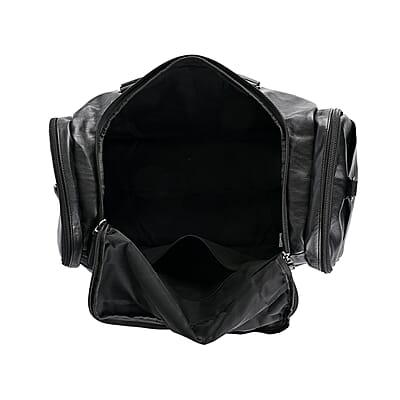 Faux Leather Double Pocket Duffel Bag