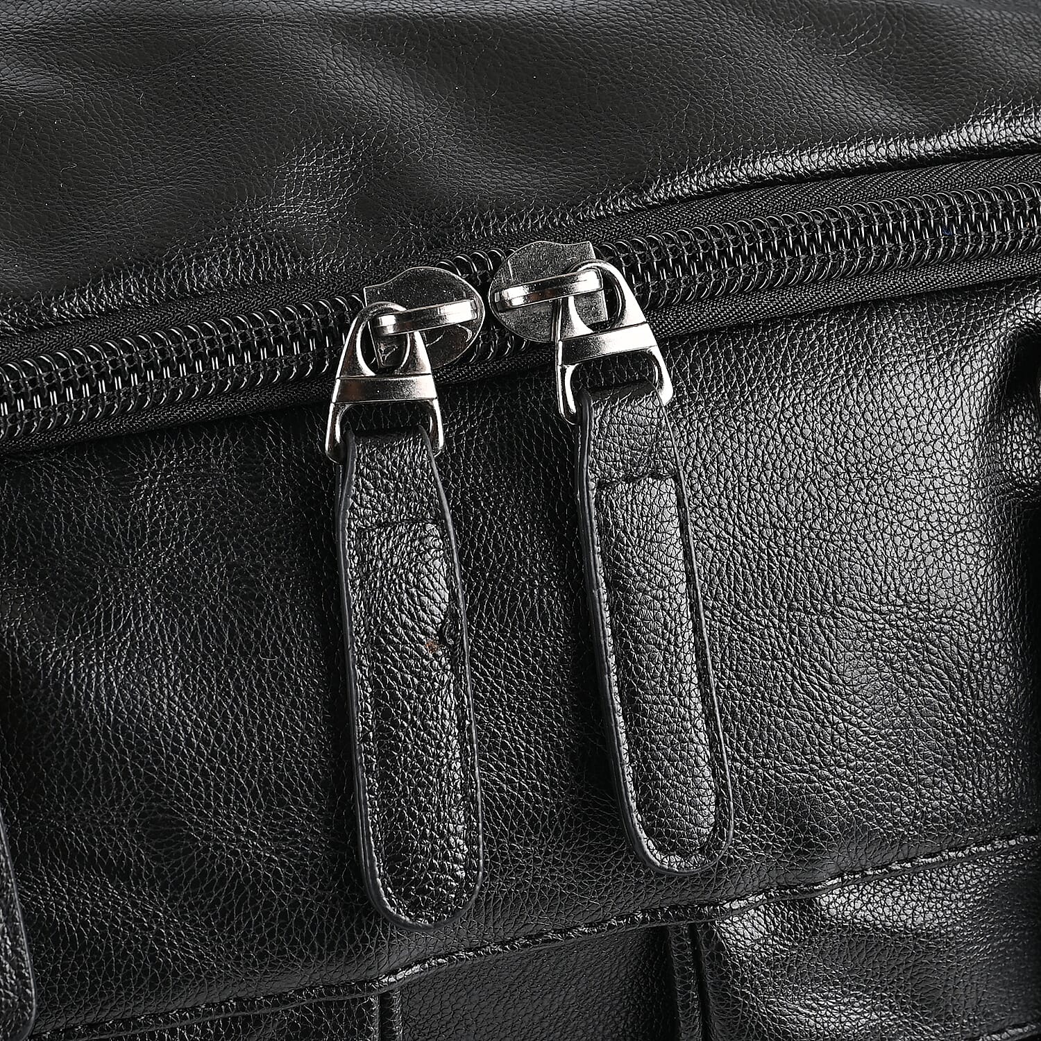 Faux Leather Double Pocket Duffel Bag