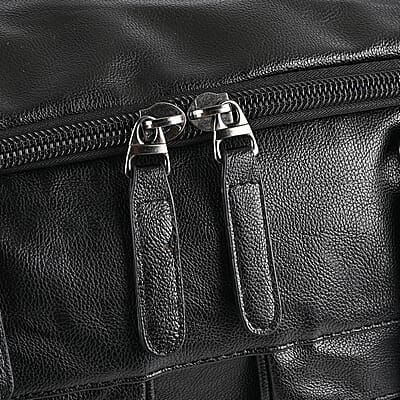 Faux Leather Double Pocket Duffel Bag