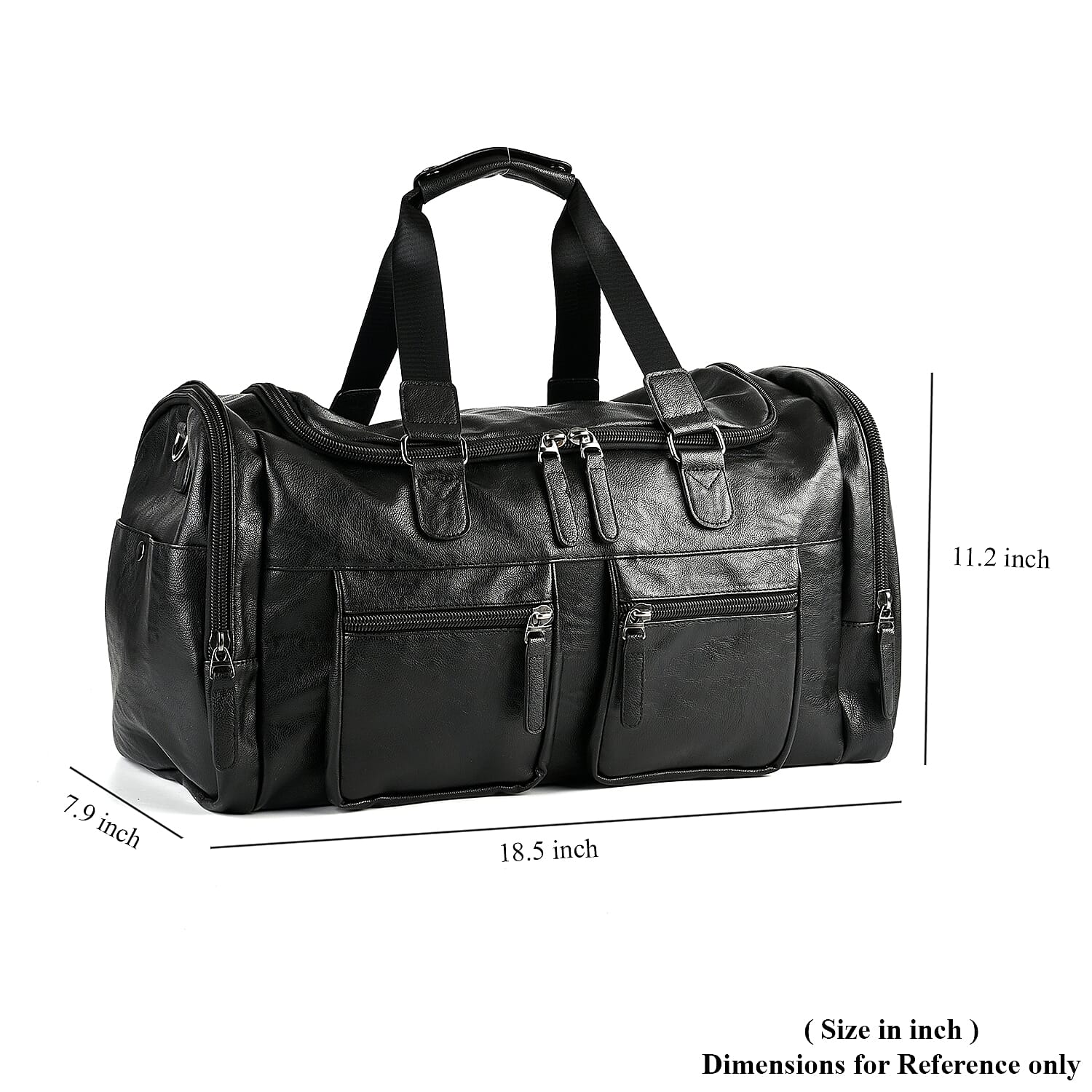 Faux Leather Double Pocket Duffel Bag