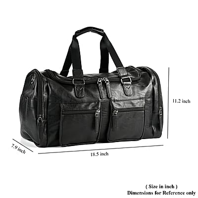 Faux Leather Double Pocket Duffel Bag