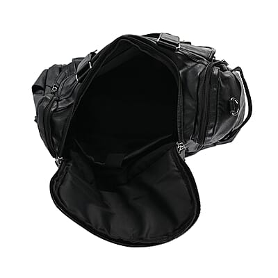 Black Multi Pocket Faux Leather Duffel Bag with Shoulder Strap 47 Inches