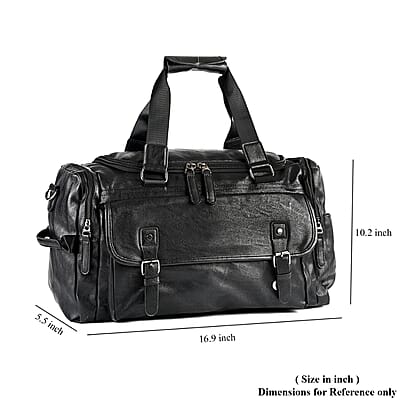 Black Multi Pocket Faux Leather Duffel Bag with Shoulder Strap 47 Inches
