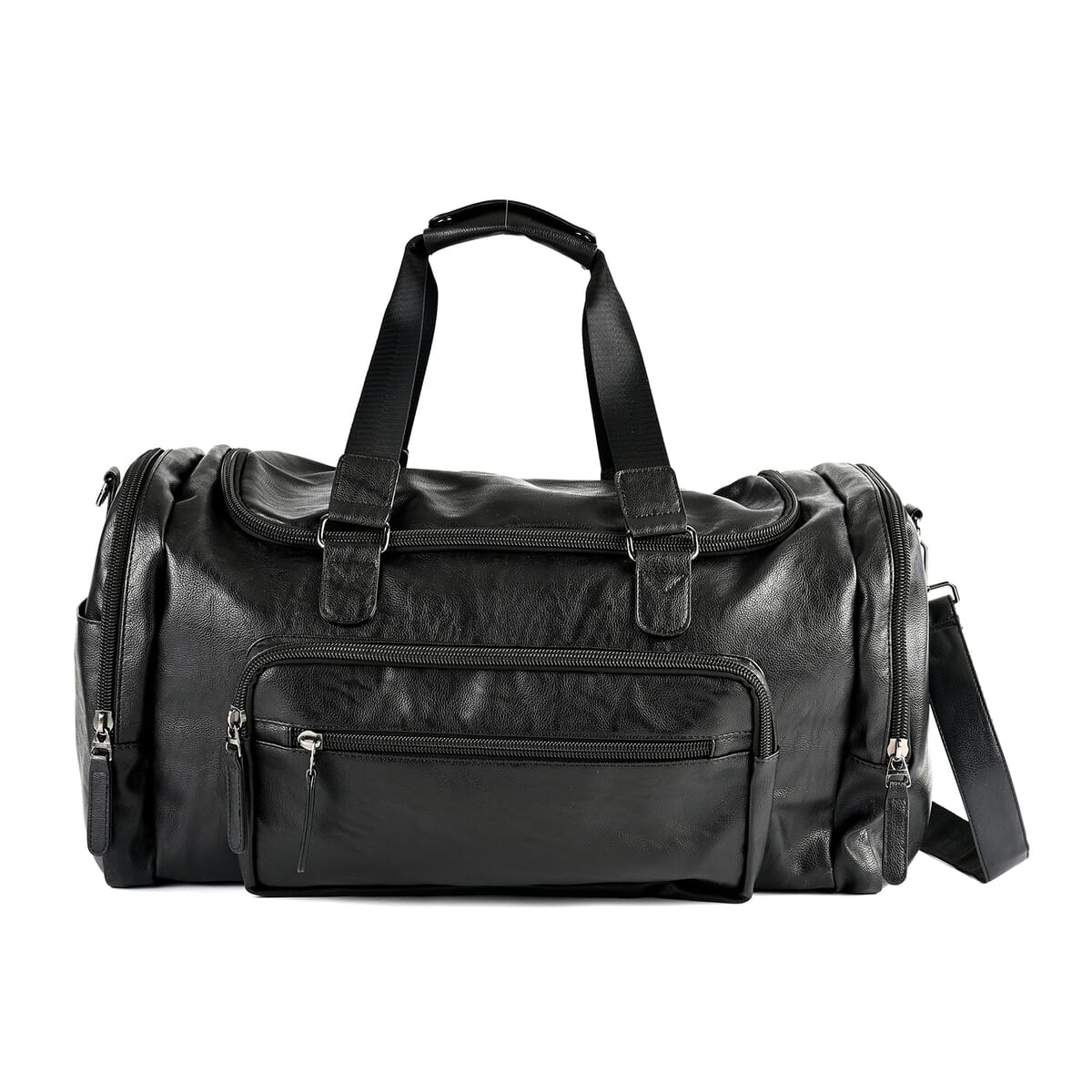 Black Faux Leather Duffel Bag with Shoulder Strap 47 Inches image number 0