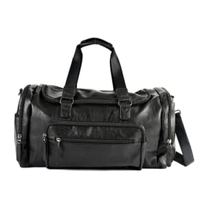 Black Faux Leather Duffel Bag with Shoulder Strap 47 Inches