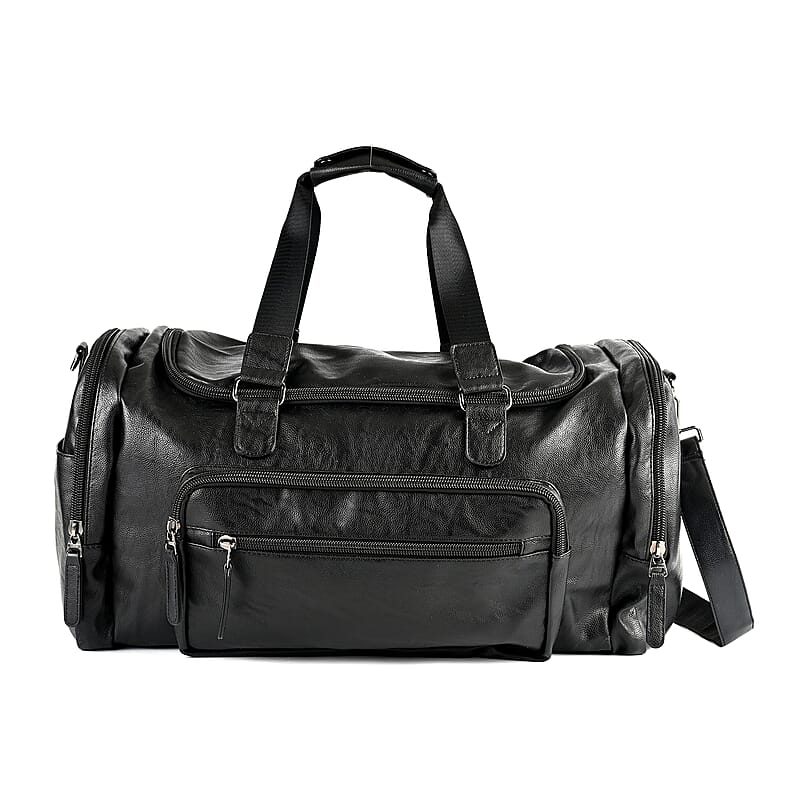 Black Faux Leather Duffel Bag with Shoulder Strap 47 Inches