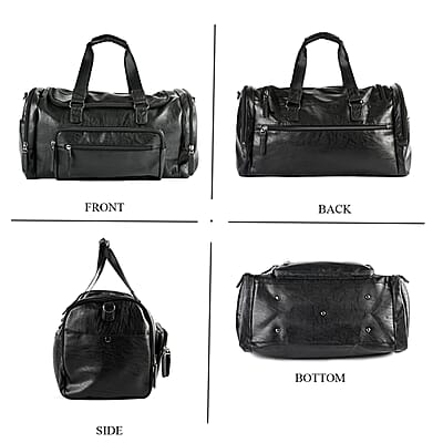 Black Faux Leather Duffel Bag with Shoulder Strap 47 Inches