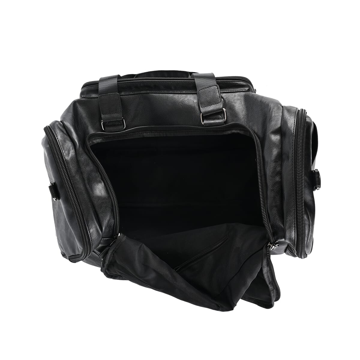 Black Faux Leather Duffel Bag with Shoulder Strap 47 Inches image number 4