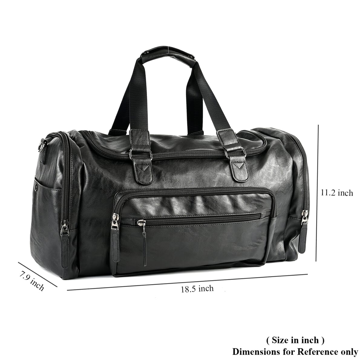 Black Faux Leather Duffel Bag with Shoulder Strap 47 Inches image number 6