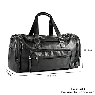 Black Faux Leather Duffel Bag with Shoulder Strap 47 Inches