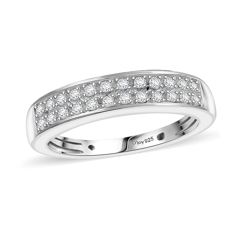 D'Joy Diamond 0.20 ctw 2 Row Band Ring in Rhodium Over Sterling Silver (Size 10.0)