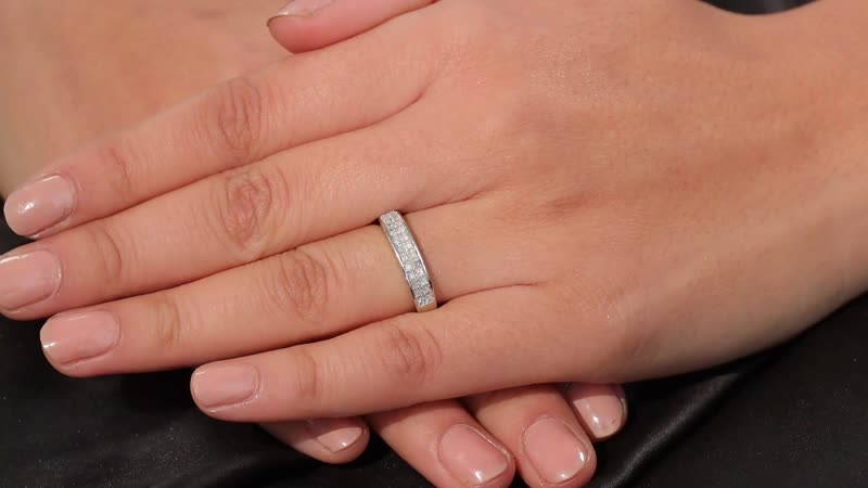 Diamond 2 Row Band Ring in Rhodium Over Sterling Silver (Size 10.0) 0.20 ctw