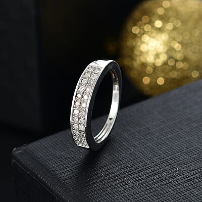D'Joy Diamond 0.20 ctw 2 Row Band Ring in Rhodium Over Sterling Silver (Size 10.0)