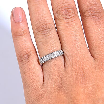 D'Joy Diamond 0.20 ctw 2 Row Band Ring in Rhodium Over Sterling Silver (Size 10.0)