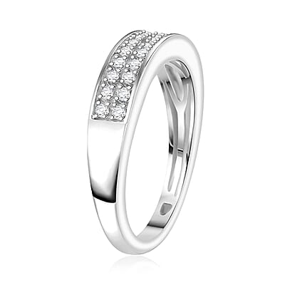 D'Joy Diamond 0.20 ctw 2 Row Band Ring in Rhodium Over Sterling Silver (Size 10.0)