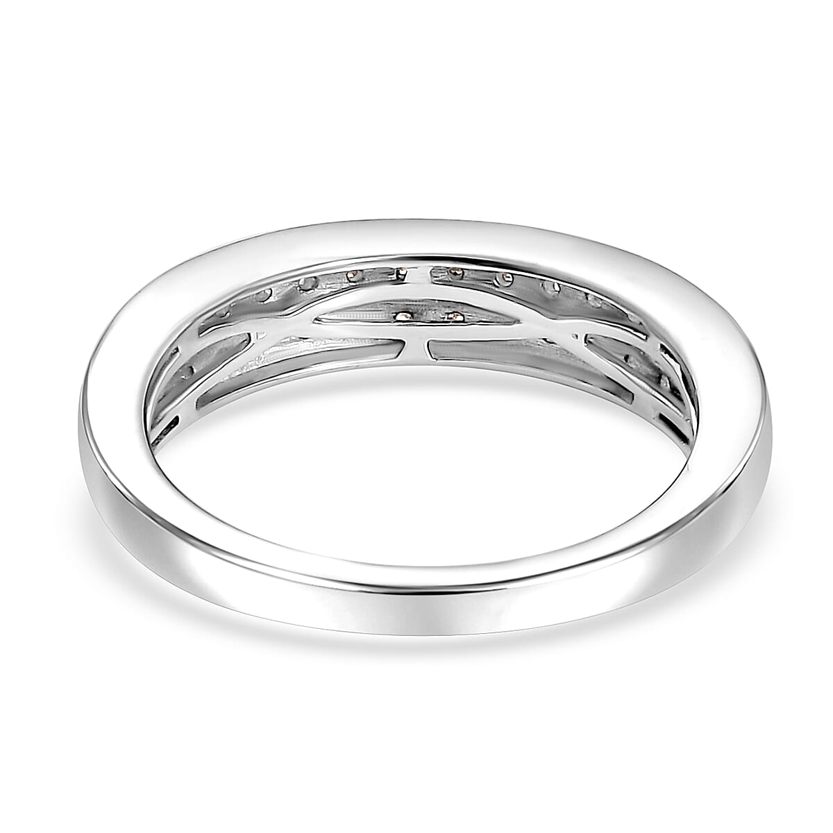 D'Joy Diamond 0.20 ctw 2 Row Band Ring in Rhodium Over Sterling Silver (Size 10.0)