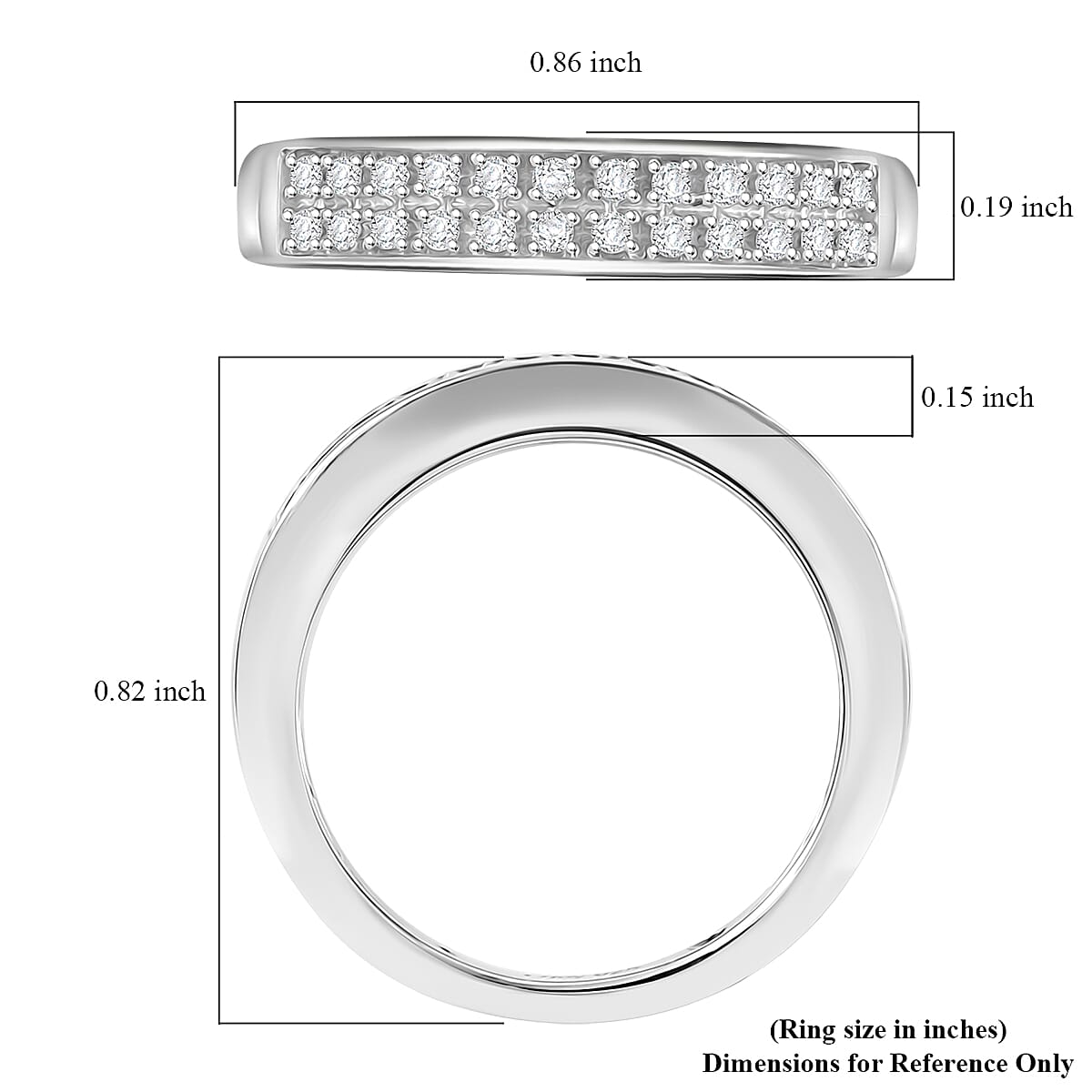 D'Joy Diamond 0.20 ctw 2 Row Band Ring in Rhodium Over Sterling Silver (Size 10.0)